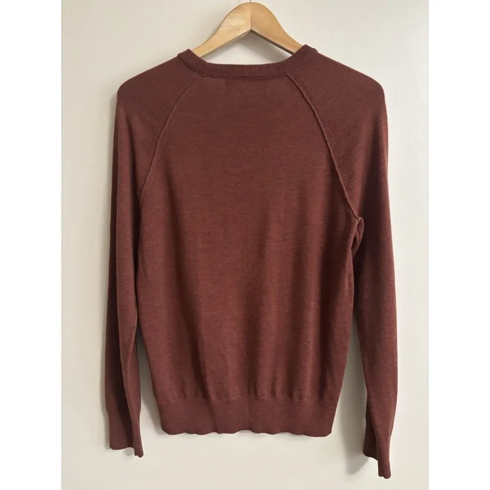 Banana Republic Mens Merino Wool Crew Neck Sweater Rust Orange Red Italian Small